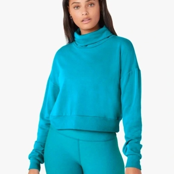 Beyond Yoga Tops - Beyond Yoga All Time Cropped Pullover Blue Glow Large